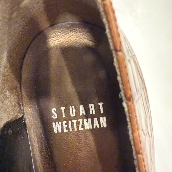 Stuart Weitzman Pumps Heels Sz 7.5 Leather Croc Embossed Brown EUC - Picture 7 of 9